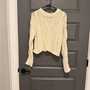 Free People Cream Cable Knit Sweater Size M